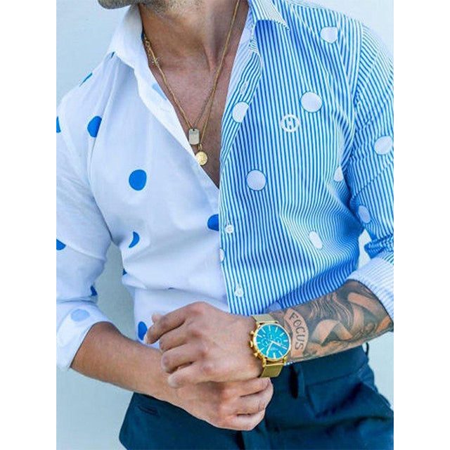Men's Casual Polka Dot Striped Long-sleeve Shirt