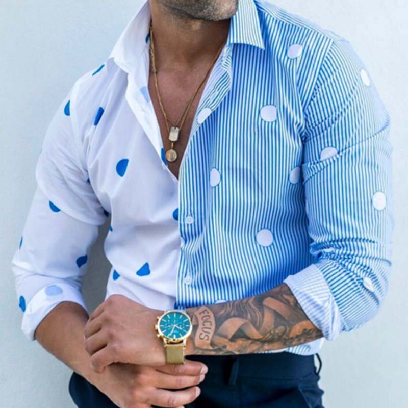 Men's Casual Polka Dot Striped Long-sleeve Shirt