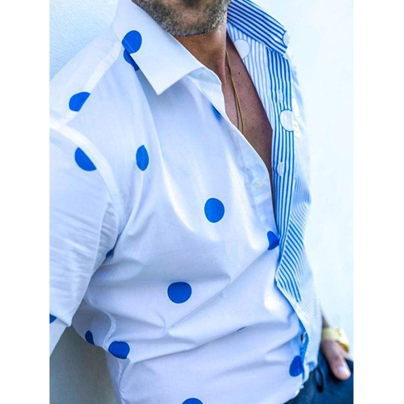 Men's Casual Polka Dot Striped Long-sleeve Shirt